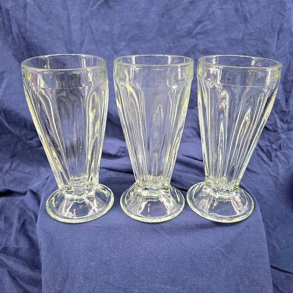 Vintage Milkshake Ice Cream Sundae Float Heavy Clear Glass Glasses Set of 3 MCM